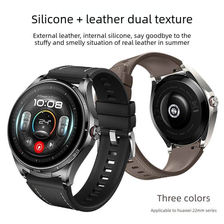 Black and brown hybrid watch bands show stitched outer panels and silicone inner surfaces.