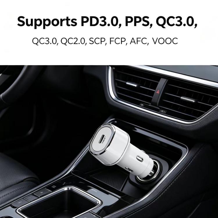 P01 PD45W Type-C / USB-C Buck Boost Car Charger with Type-C to Type-C Data Cable, with Type-C to Type-C Cable