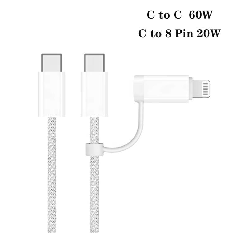 Type-C to Type-C and Type-C to 8-pin cable pair with braided cords