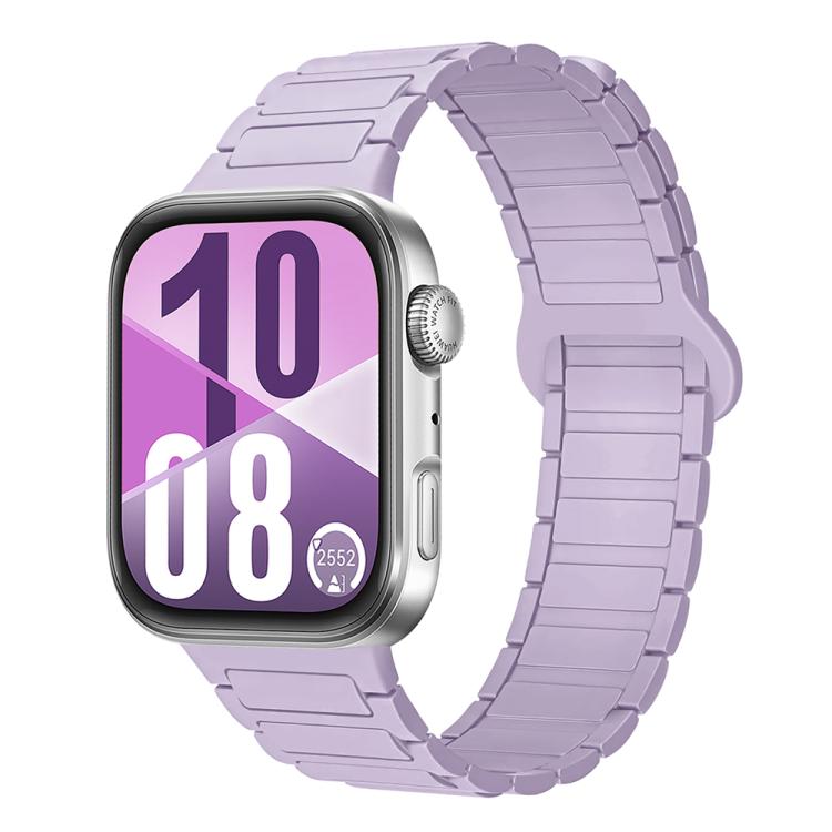 Light purple silicone watch band with segmented links and magnetic reverse buckle