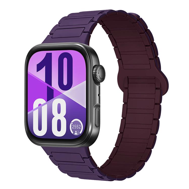 Two-tone purple silicone watch band shown on a smartwatch