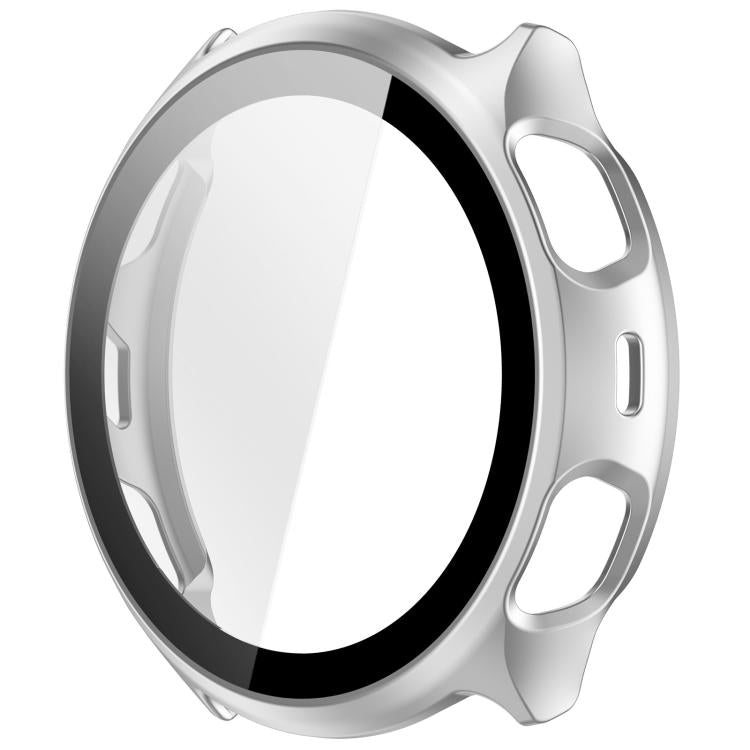 Front view of a silver PC watch case with integrated screen protector