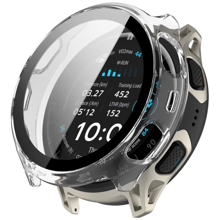 Transparent integrated screen protector case fitted on an Amazfit Cheetah 2 Pro watch