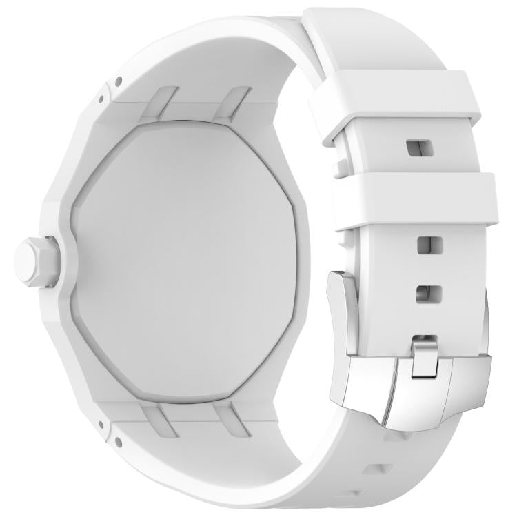 White silicone watch band with integrated case and stainless steel pin buckle