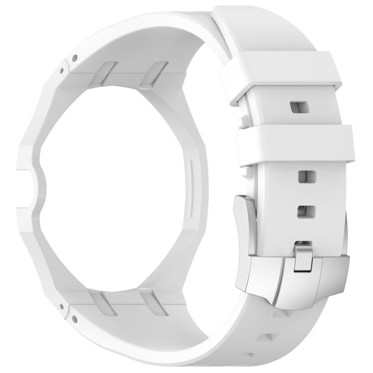 White silicone watch band with integrated open case and stainless steel pin buckle