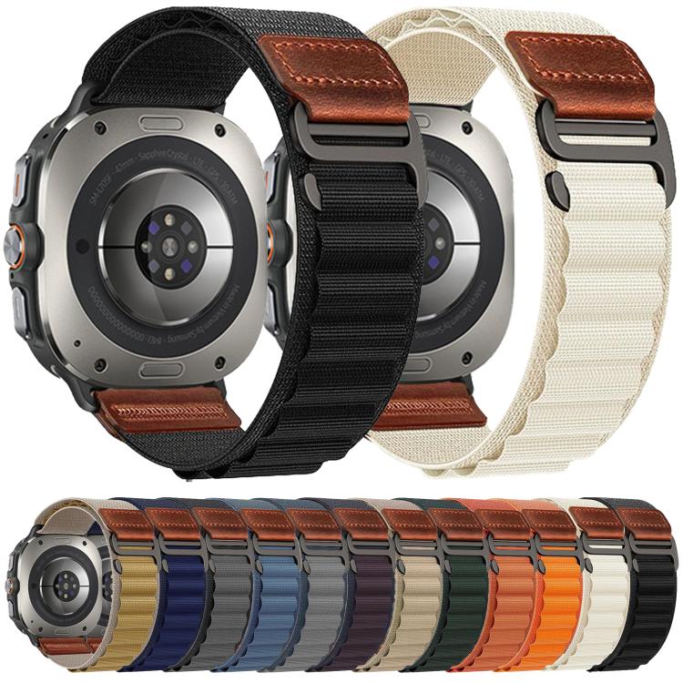 Retro Vegan Leather Label Alpine Nylon Loop Watch Band, For Galaxy Watch Ultra2 2026 / 2025 / 1 2024