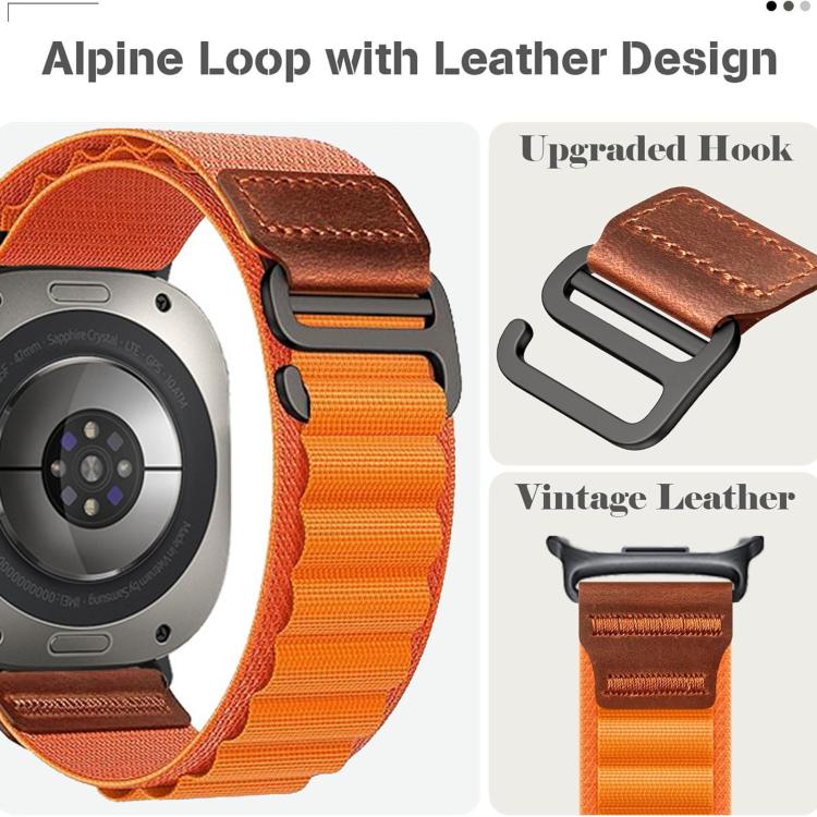 Retro Vegan Leather Label Alpine Nylon Loop Watch Band, For Galaxy Watch Ultra2 2026 / 2025 / 1 2024