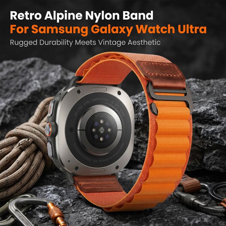 Retro Vegan Leather Label Alpine Nylon Loop Watch Band, For Galaxy Watch Ultra2 2026 / 2025 / 1 2024