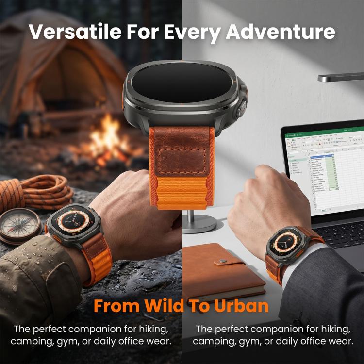 Retro Vegan Leather Label Alpine Nylon Loop Watch Band, For Galaxy Watch Ultra2 2026 / 2025 / 1 2024