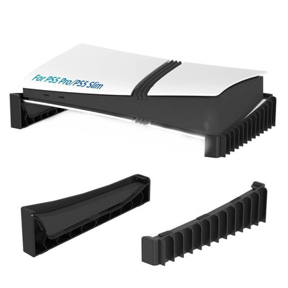Black PS5 game console cooling base with side disc storage rails