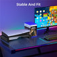 Black console cooling base with ribbed side fins and storage rail
