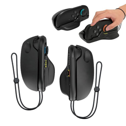 Two black controller mouse converter stands with wrist straps, front and back view
