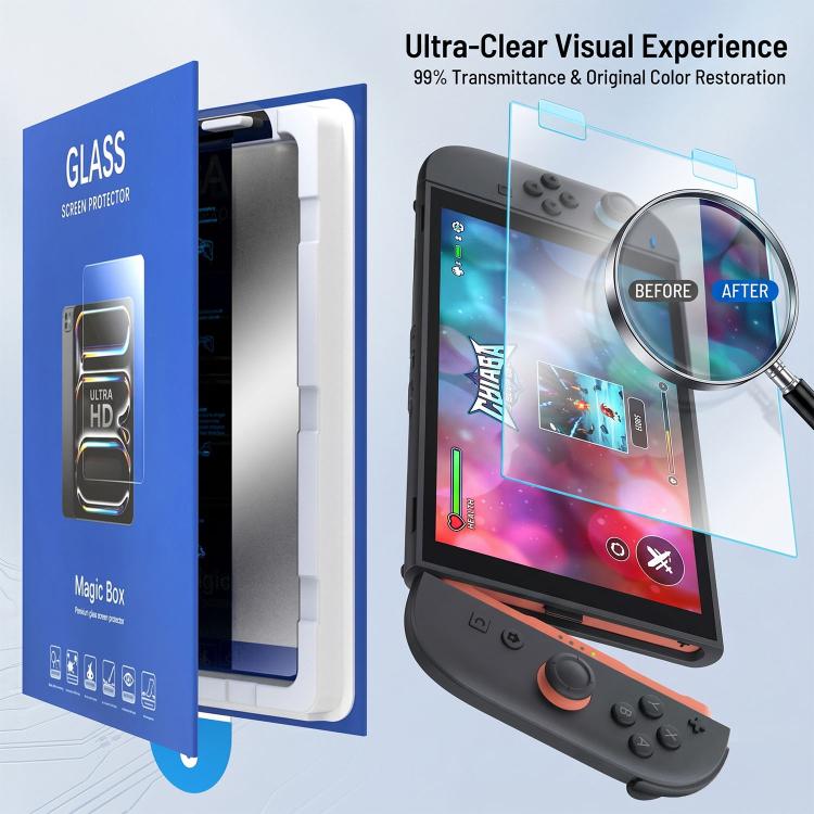 2-pack tempered glass screen protectors with screen coverage on Nintendo Switch 2