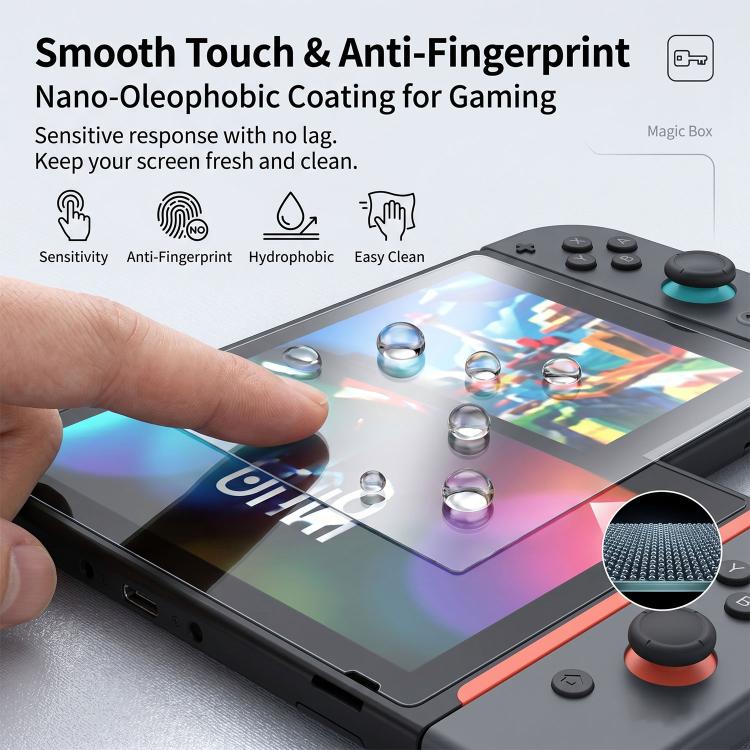 Tempered glass screen protector for Switch 2 with smooth touch anti-fingerprint coating