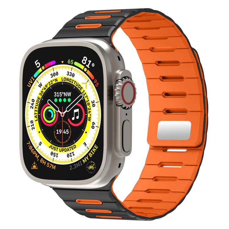 Gray and orange silicone magnetic watch band with contrasting sides