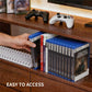 Universal disc holder with open slots as a hand slides in a game case