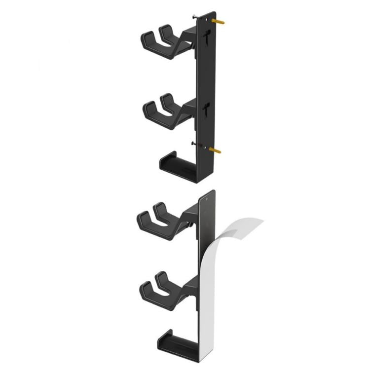 Black wall mount stand for PS/Xbox controllers and headphones, with silicone holders