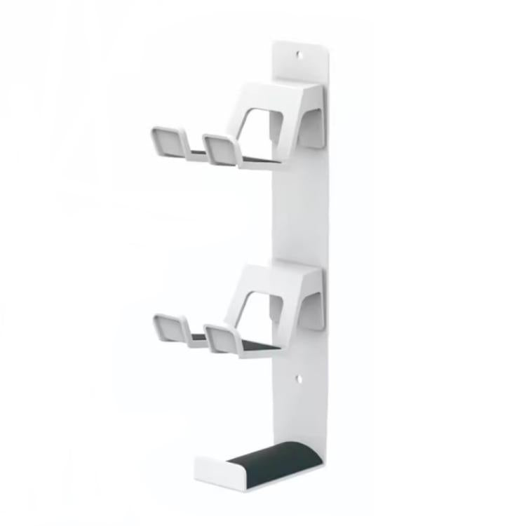 White wall mount stand for PS/Xbox controllers and headphones, with silicone holders
