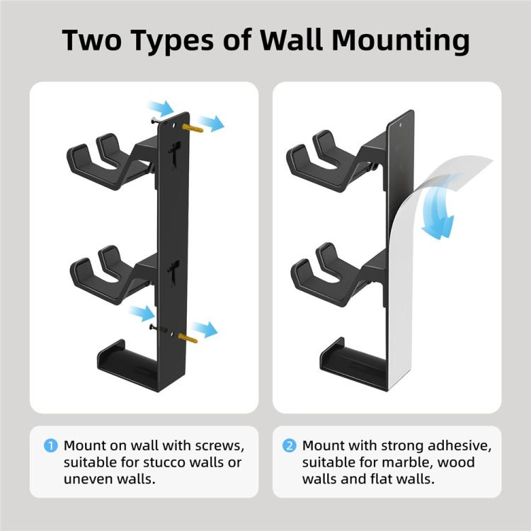 Wall mount stand for controllers and headphones, showing screw or adhesive mounting