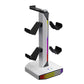 White controller and headphone stand with multicolor RGB base lights