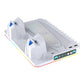 White dual controller charging and cooling stand with storage rack and RGB accents