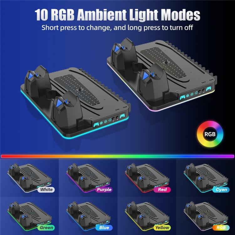 Black dual controller cooling stand with RGB lighting and two charging docks