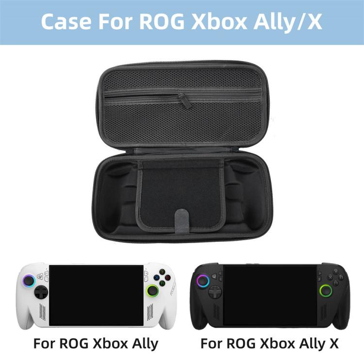 Black console storage case with textured fabric, zip top, and molded inner cushion panel.