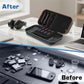 Open EVA hard-shell case on desk, dark gray interior with orange-trim organizer bays