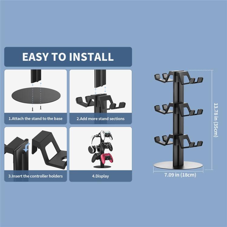Assembled black 3-tier controller stand showing easy step-by-step setup and size