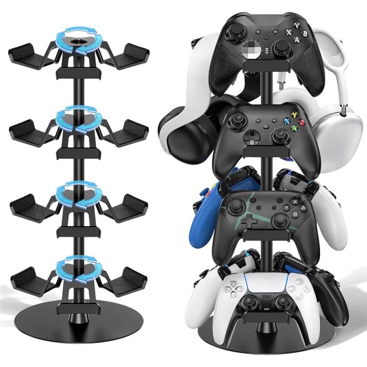 Black 4-tier controller stand with rotating column and holder arms
