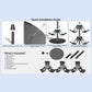 Exploded view of a three-tier rotating controller stand parts, including base and arms