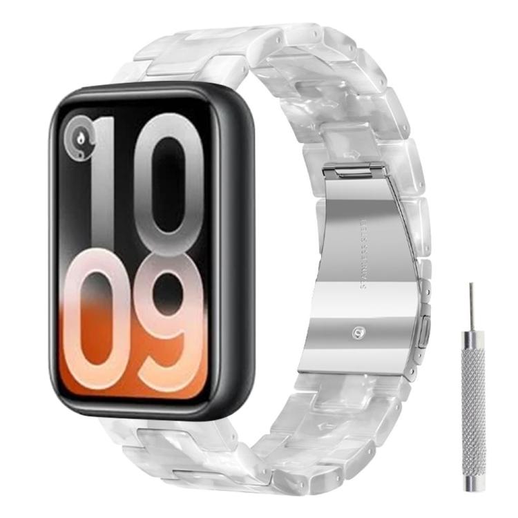 Translucent white resin watch band with silver-tone butterfly clasp and sizing tool