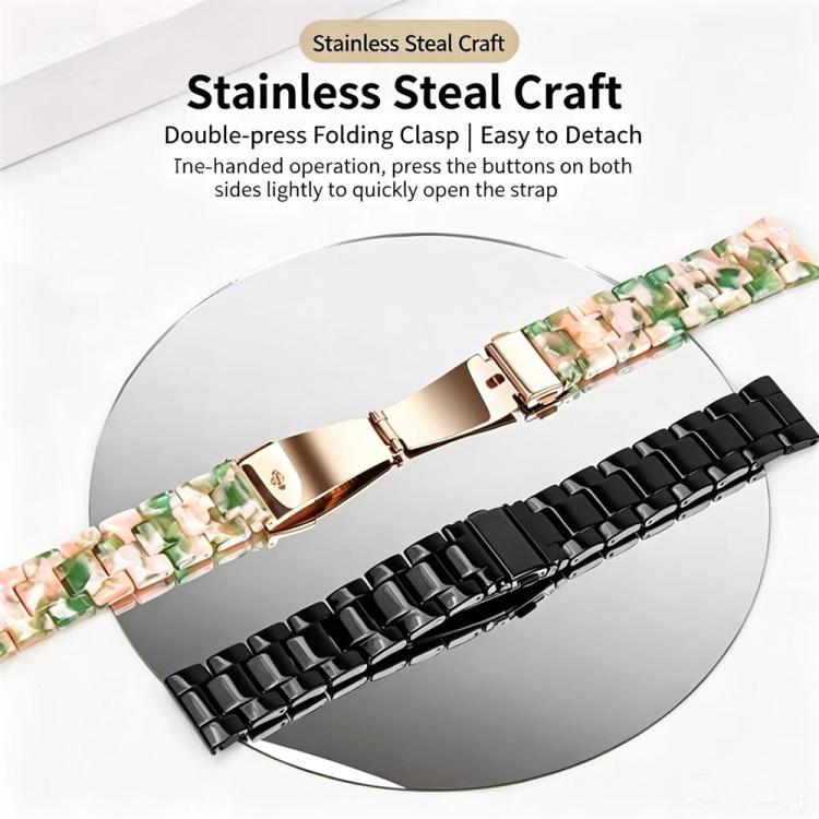 Resin watch bands with triple-bead links and folding clasps in mixed colors and black