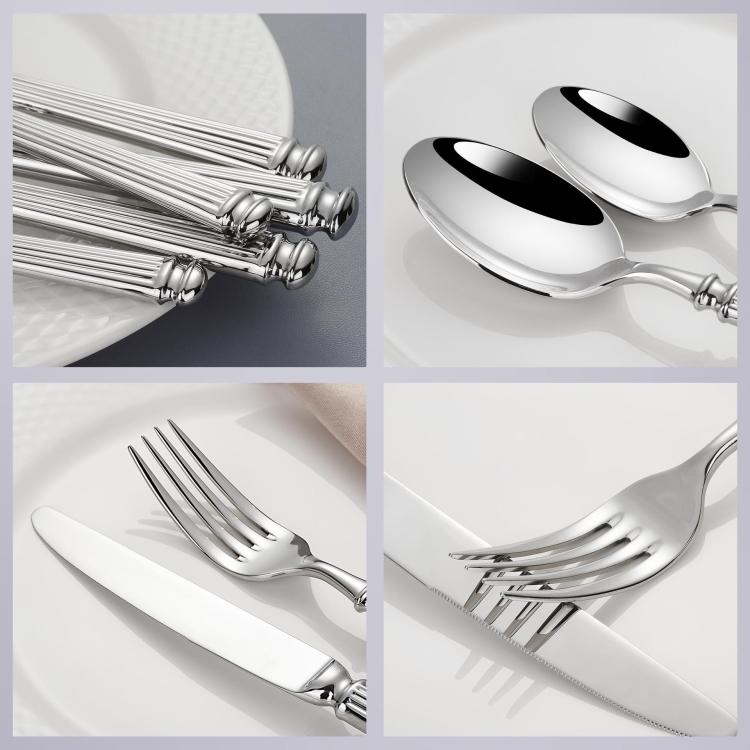 Mirror-Polished Roman Columns Stainless Steel Tableware, Dinner Knife, Dinner Fork, Dinner Spoon, Dessert Fork, Dessert Spoon
