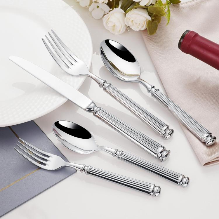 Mirror-Polished Roman Columns Stainless Steel Tableware, Dinner Knife, Dinner Fork, Dinner Spoon, Dessert Fork, Dessert Spoon