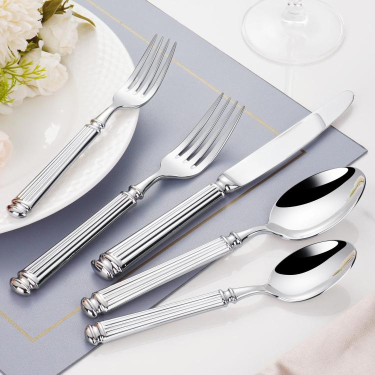Mirror-Polished Roman Columns Stainless Steel Tableware, Dinner Knife, Dinner Fork, Dinner Spoon, Dessert Fork, Dessert Spoon
