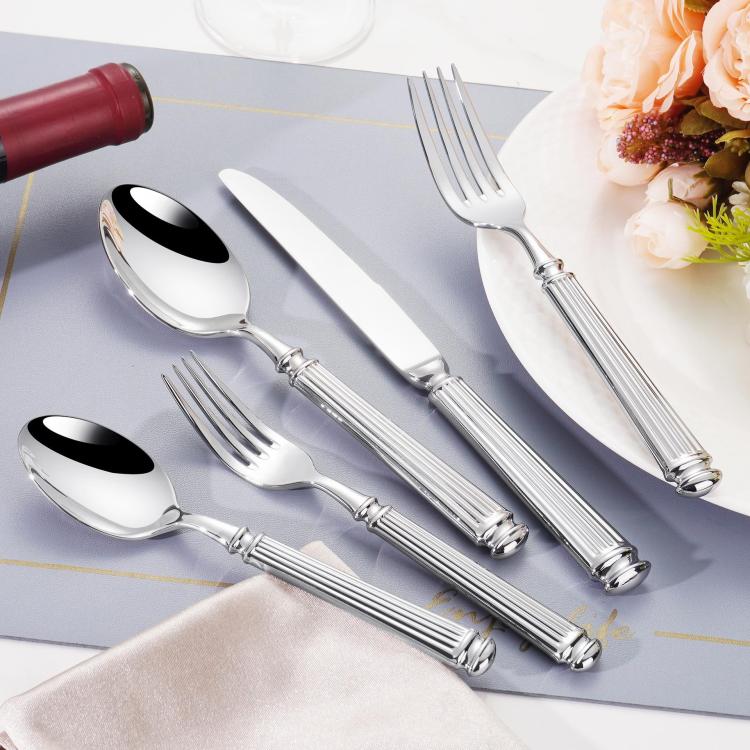 Mirror-Polished Roman Columns Stainless Steel Tableware, Dinner Knife, Dinner Fork, Dinner Spoon, Dessert Fork, Dessert Spoon