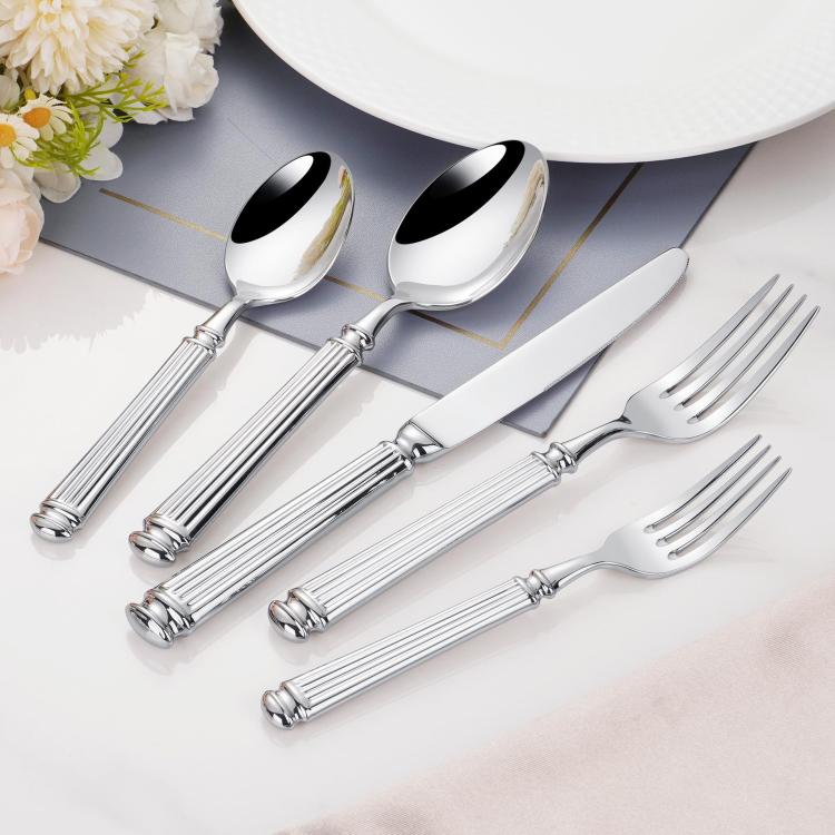 Mirror-Polished Roman Columns Stainless Steel Tableware, Dinner Knife, Dinner Fork, Dinner Spoon, Dessert Fork, Dessert Spoon