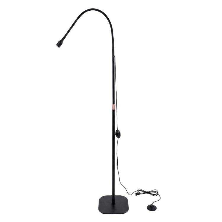 Black gooseneck UV LED curing lamp on floor stand with power cord and foot switch