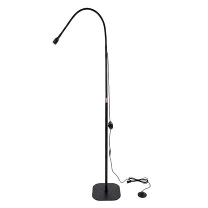 Black gooseneck UV LED curing lamp on floor stand with power cord and foot switch