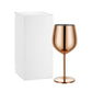 Rose gold metal stemmed champagne wine glass, shiny rounded bowl with pedestal base