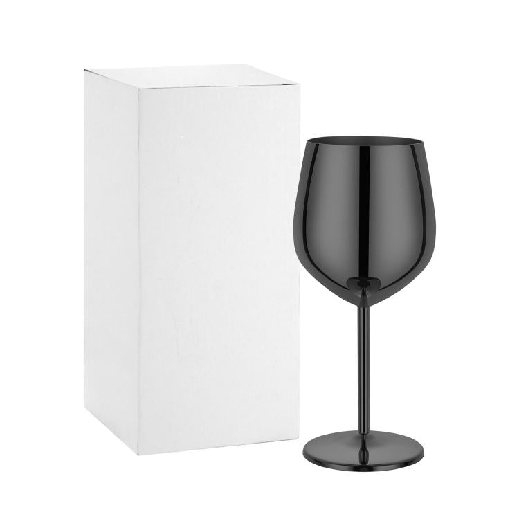 Black metal stemmed champagne wine glass, glossy rounded bowl with matching base