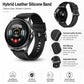 Press Button Quick Release Leather Hybrid Silicone Watch Band, 22mm
