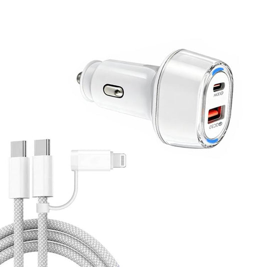 P78 55W PD3.0 + QC3.0 USB Car Charger with Type-C to 8 Pin / Type-C Data Cable, with Cable