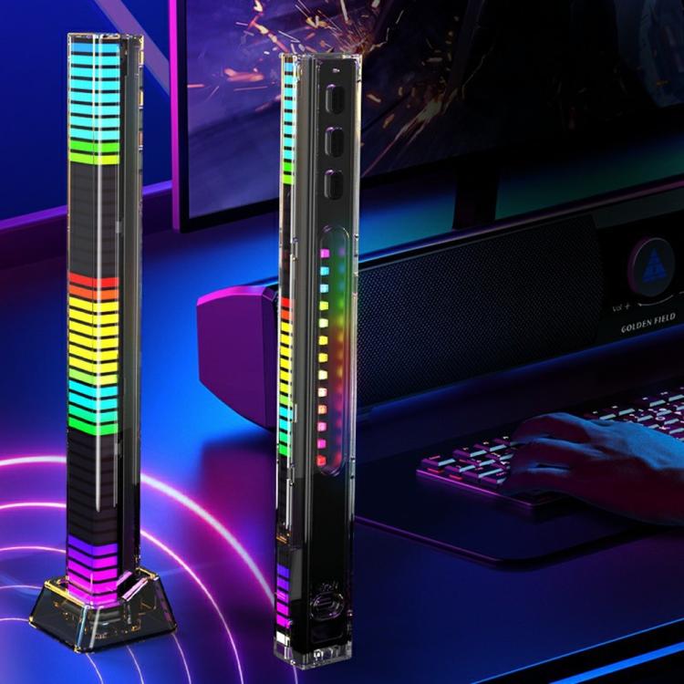 Rechargeable 4D RGB Bluetooth rhythm light bar, close side view on pedestal base