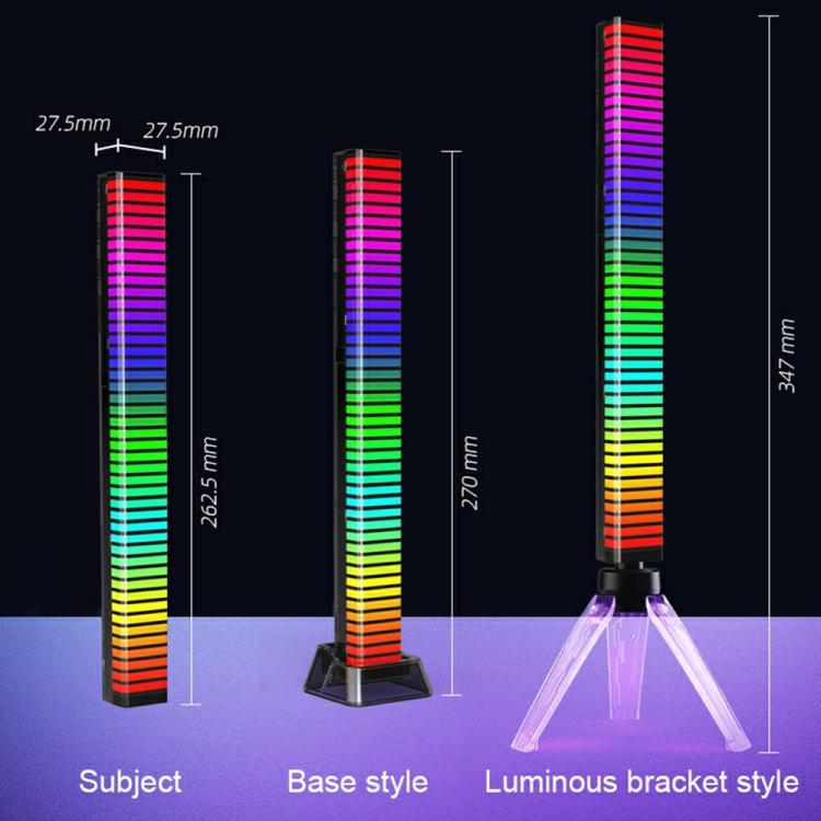 RGB LED light bar dimension diagram with illuminated bracket and tripod base