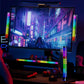RGB music rhythm light tower with multicolor vertical LED bars on desk setup