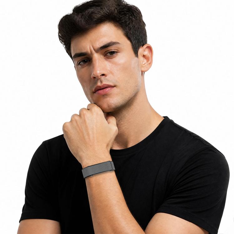 Metal Frame Grid Texture Magnetic Clasp Nylon Elastic Watch Band, For Google Fitbit Air