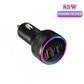 Black aluminum alloy car charger with blue/pink LED ring and dual USB outputs
