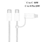 Braided charging cable set with white Type-C to Type-C and Type-C to 8-pin ends